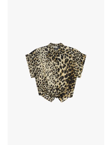 Camisa Manga Curta Estampa Animalier Nó Frontal Dixie