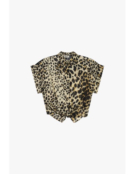 Camisa Manga Curta Estampa Animalier Nó Frontal Dixie