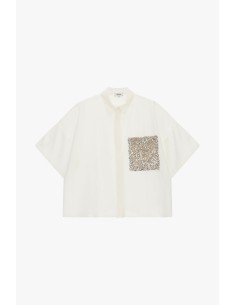 Camisa Boxy Com Mangas Curtas E Bolso Com Lantejoulas Dixie