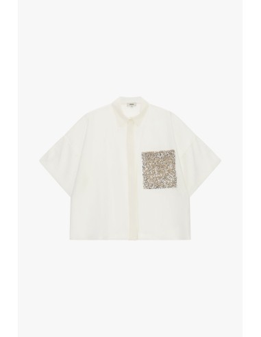 Camisa Boxy Com Mangas Curtas E Bolso Com Lantejoulas Dixie