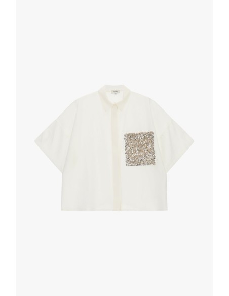 Camisa Boxy Com Mangas Curtas E Bolso Com Lantejoulas Dixie
