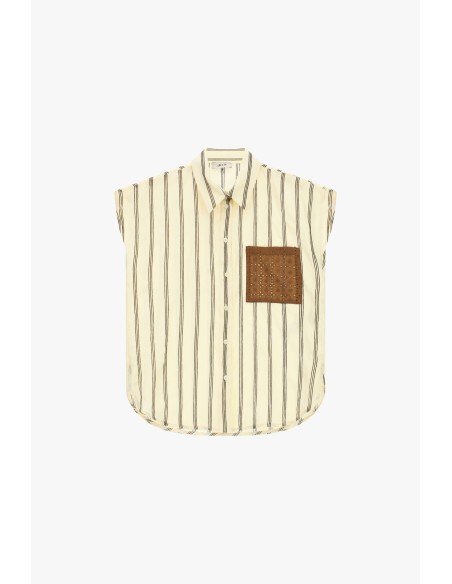 Camisa Sem Mangas às Riscas com Bolso Bordado Dixie
