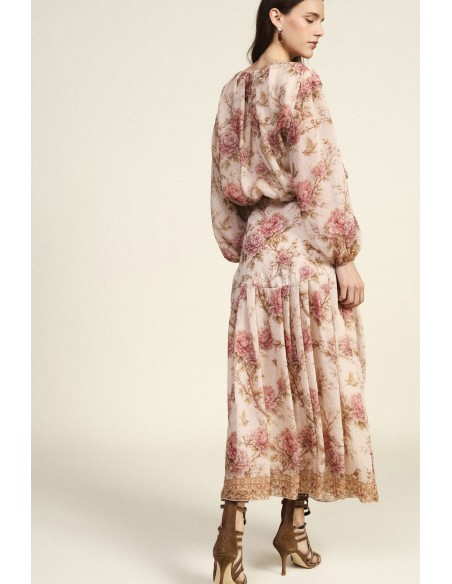 Saia Longa Floral Cintura Alta Dixie