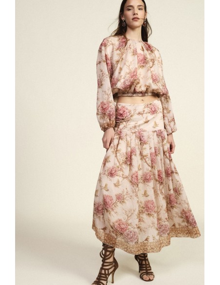Saia longa com estampa floral e cintura alta Dixie