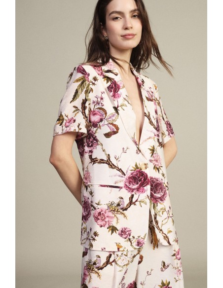 Blazer Curto de Mangas Curtas Estampa Floral Dixie
