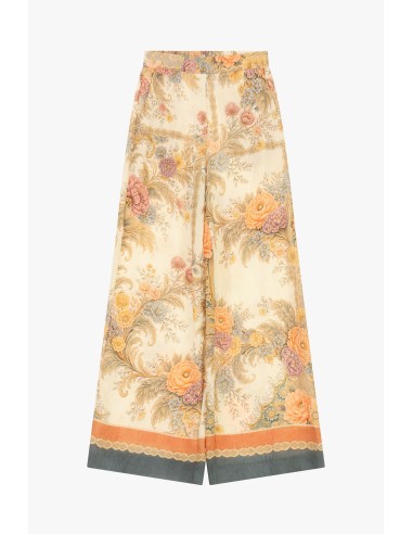 Calças Palazzo com Estampa Floral e Barra Contrastante Dixie