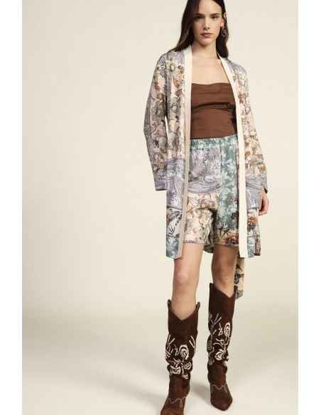 Casaco Leve Estampa Floral Cinto Coordenado Dixie