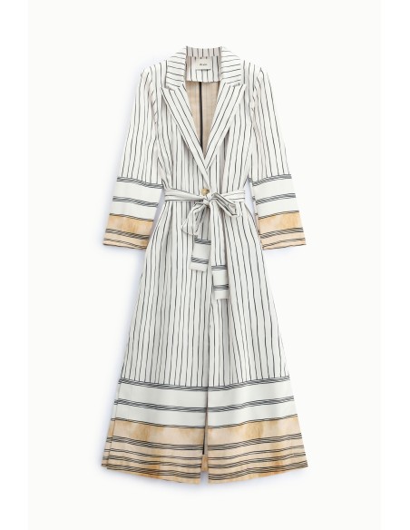 Trench-Coat às Riscas Comprimento Midi com Cinto Dixie