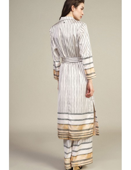 Trench-Coat Às Riscas Comprimento Midi Com Cinto Dixie