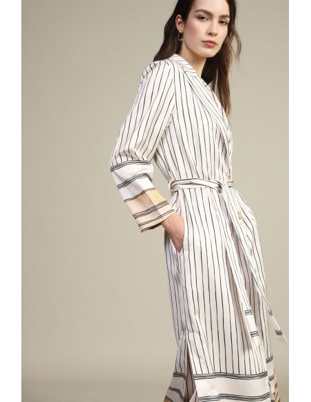 Trench às riscas comprimento midi com cinto Dixie