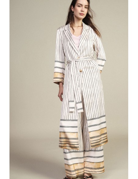 Trench coat às riscas de comprimento midi com cinto Dixie