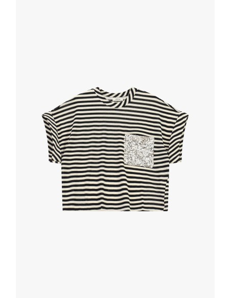 T-shirt às riscas com bolso aplicado em lantejoulas Dixie
