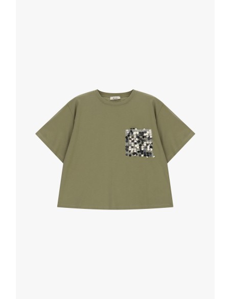 T-shirt com bolsinho aplicado e lantejoulas Dixie