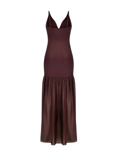 Vestido longo tubinho em malha com bainha com folho em georgette Rinascimento 2