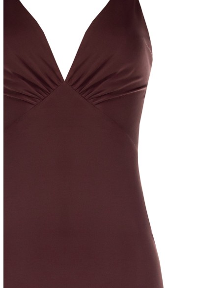Vestido longo tubinho em malha com bainha em folho de georgette Rinascimento