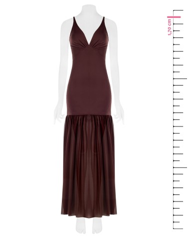 Vestido longo tubinho em malha com barra em folho de georgette Rinascimento