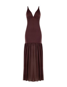 Vestido longo tubinho em malha com bainha com folho em georgette Rinascimento