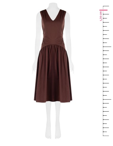 Vestido longo em malha com saia em folho de algodão e duplo decote em V Rinascimento