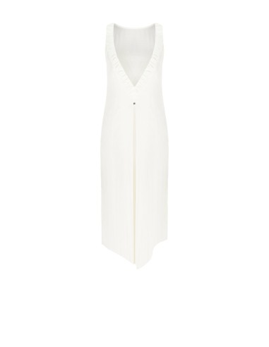 Vestido midi trapézio em cetim com decote em V nas costas Rinascimento