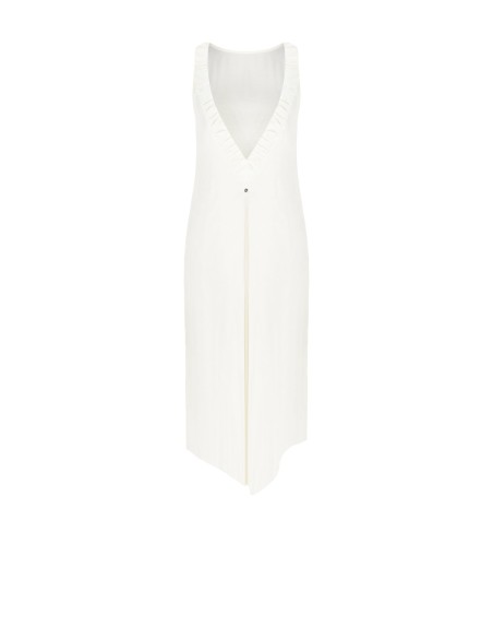 Vestido midi trapézio em cetim com decote em V nas costas Rinascimento
