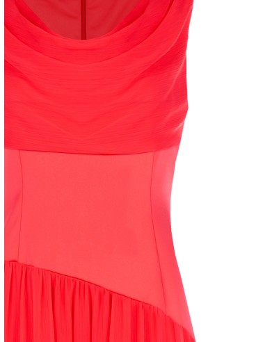 Vestido comprido em cetim com saia de folhos e drapeado em georgette increspada Rinascimento