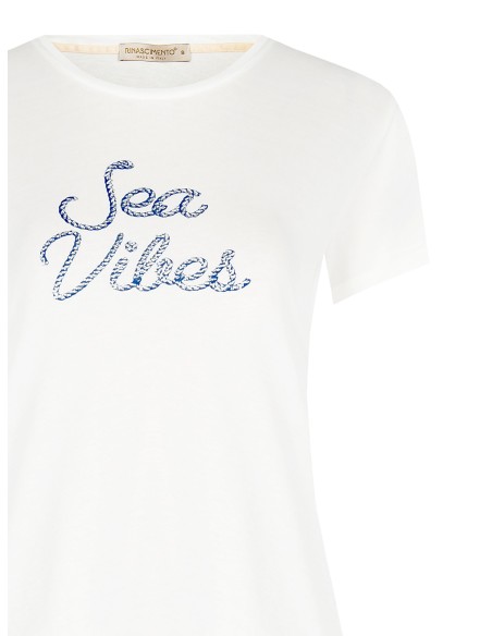 T-shirt regular em algodão, estampa navy e strass Rinascimento