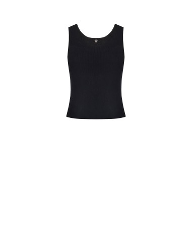 Top em mistura de viscose com canelado fino e cristais cabochon no decote Rinascimento