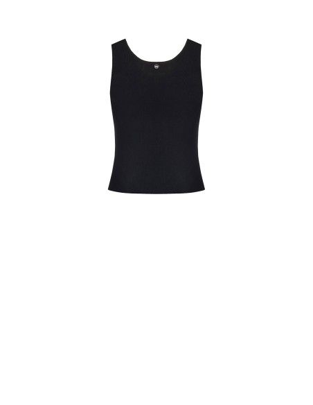 Top em mistura de viscose com canelado fino e cristais cabochon no decote Rinascimento