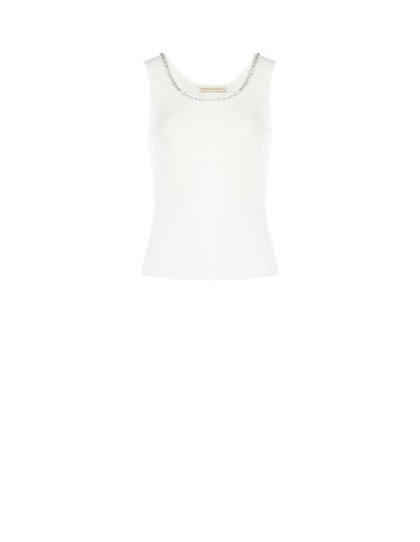 Top em mistura de viscose com canelado fino e cristais cabochon no decote Rinascimento