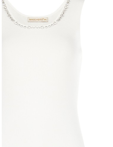 Top em mistura de viscose com canalé fino e cristais cabochão no decote Rinascimento