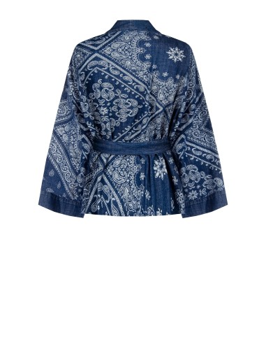 Casaco kimono oversize em ganga estampada com cinto coordenado Rinascimento