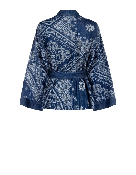 Casaco kimono oversize em ganga estampada com cinto coordenado Rinascimento