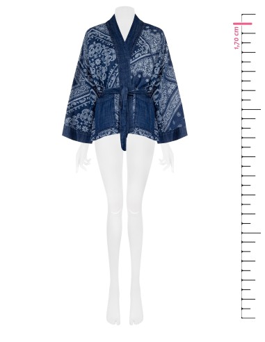 Casaco kimono oversize em denim estampado com cinto coordenado Rinascimento