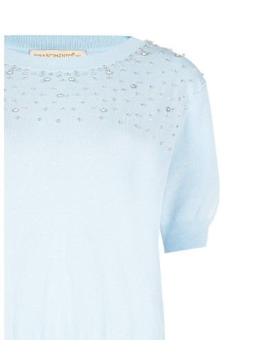 Camisola leve em mistura de viscose com pérolas e cristais Rinascimento