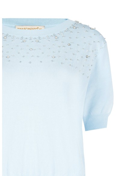 Camisola leve em mistura de viscose com pérolas e cristais Rinascimento