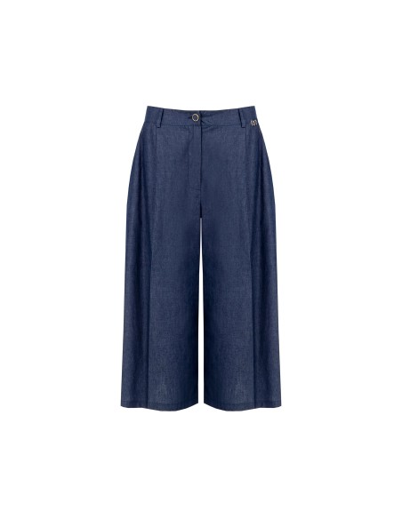 Calças culotte em denim leve com etiqueta do logótipo RR Rinascimento