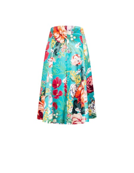 Saia Longa Rodada em Cetim Duchesse Floral com Bolsos Rinascimento
