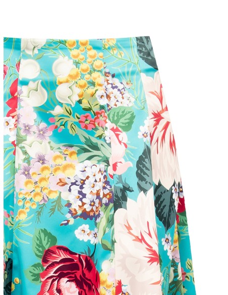 Saia Longa Rodada em Raso Duchesse Floral com Bolsos Rinascimento