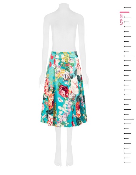Saia longa rodada em cetim duchesse floral com bolsos Rinascimento