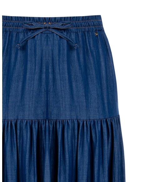 Saia longa com folhos em ganga leve Rinascimento Curvy