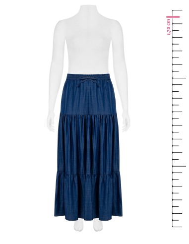 Saia Longa com Folhos em Denim Leve Rinascimento Curvy