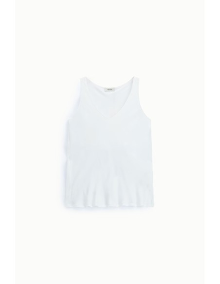 Top decote em V modelo evasê sem mangas Dixie