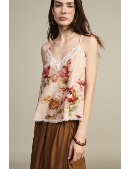 Top com Alças Finas e Estampa Floral Dixie
