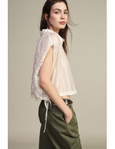 Camisa Cropped Sem Mangas Com Bordado Floral Dixie