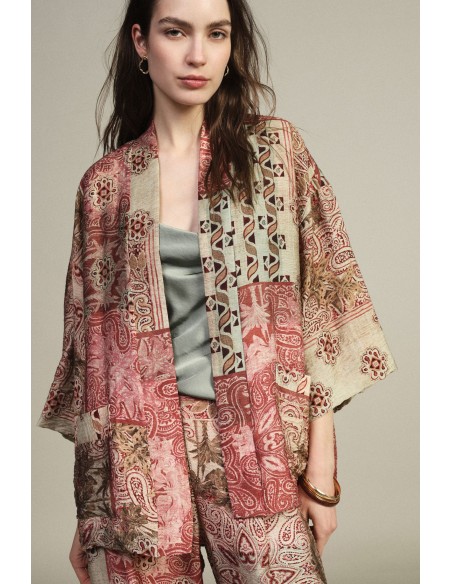 Casaco Duster com Padrão Patchwork e Manga Ampla Dixie