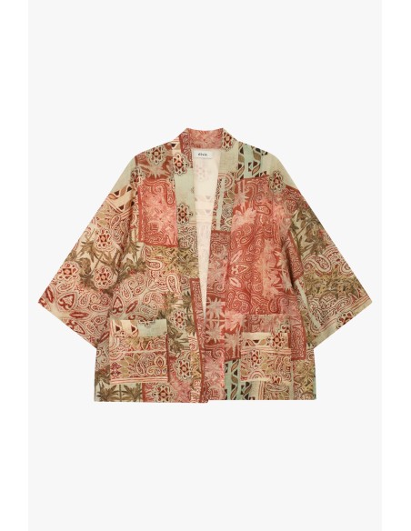 Casaco duster estampado patchwork com manga ampla Dixie