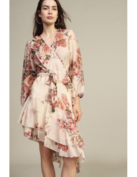 Vestido com estampa floral e folhos assimétricos Dixie