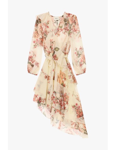 Vestido com estampa floral e folhos assimétricos Dixie