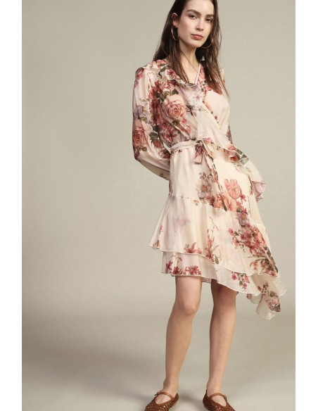 Vestido Com Estampa Floral Folhos Assimétricos Dixie