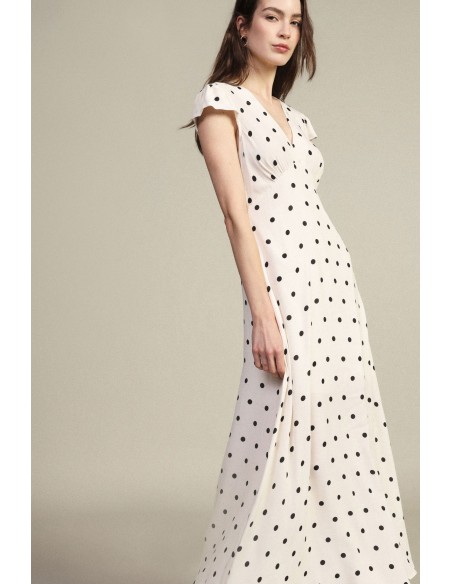Vestido longo com estampa de bolinhas e mangas esvoaçantes Dixie